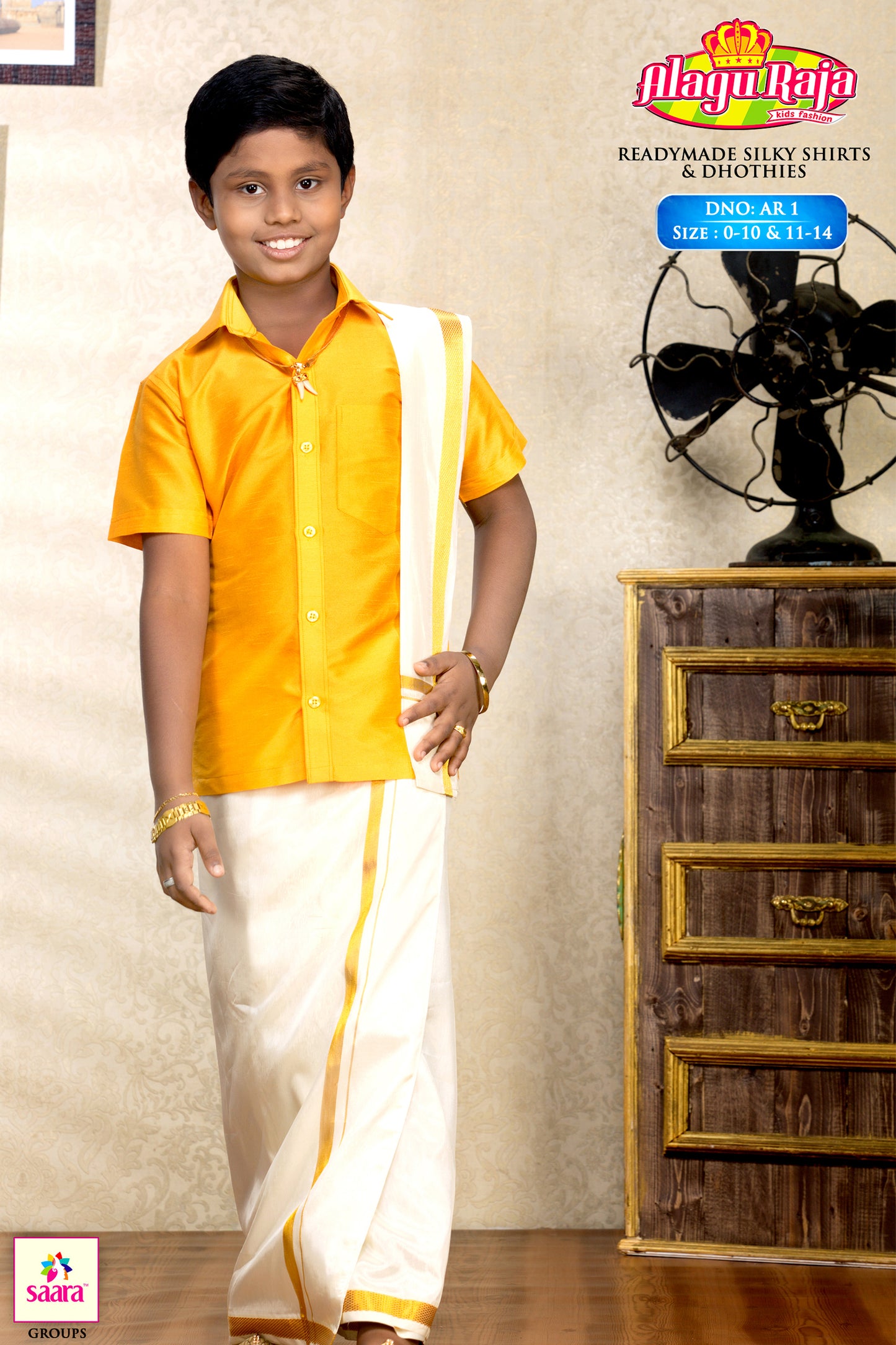 Yellow Shirt & Dhoti for boys 1-14 years old
