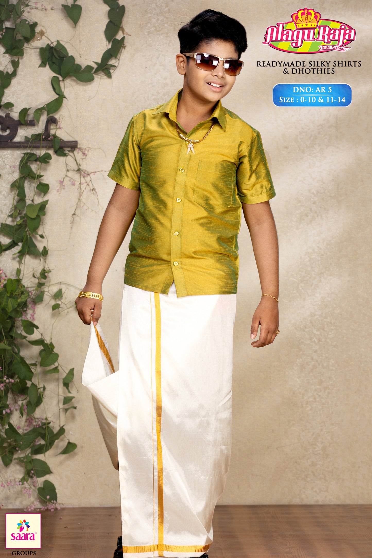 Olive Green Shirt & Dhoti for Boys 1-14 years Old