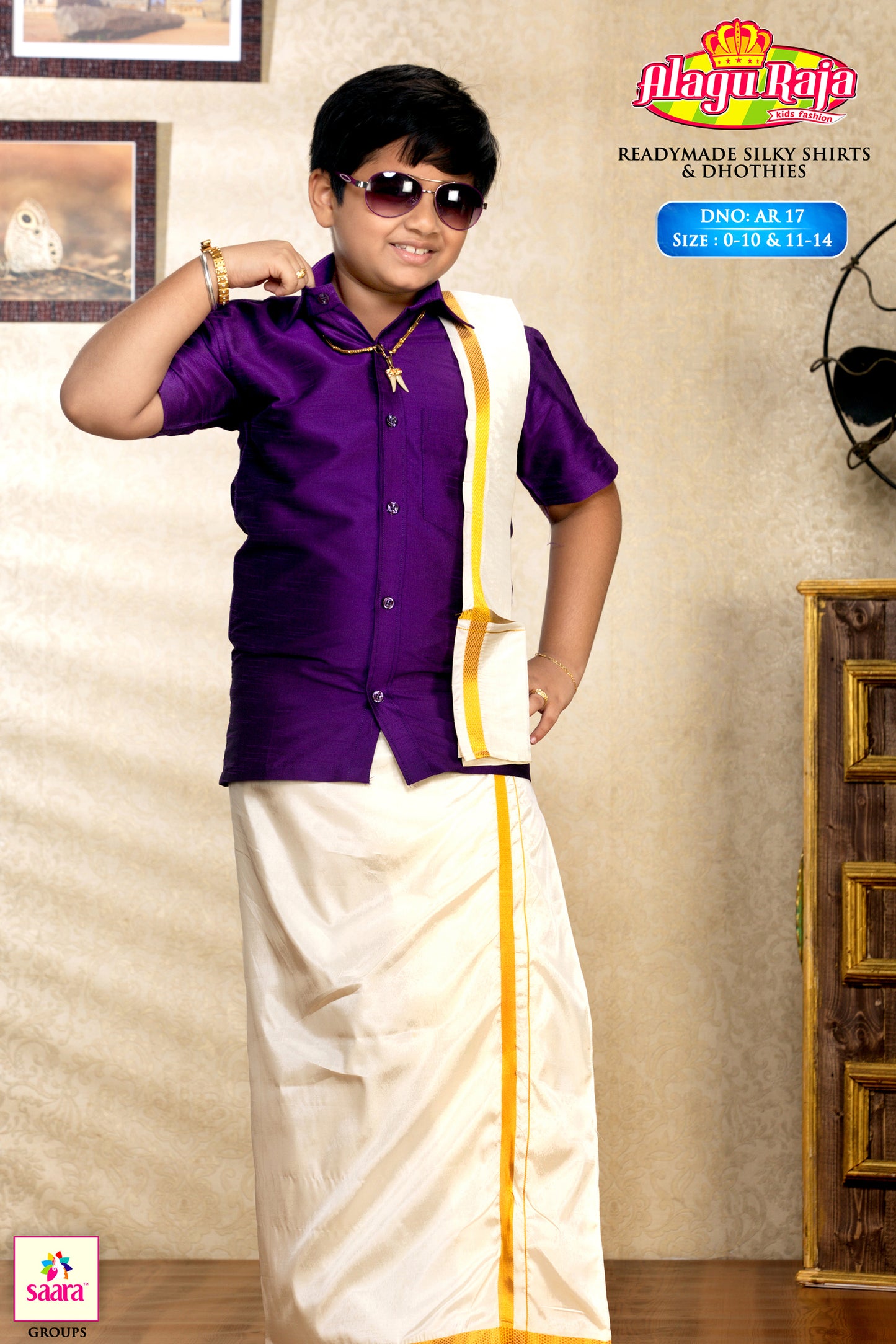 Purple Shirt & Dhoti for Boys 1-14 years Old
