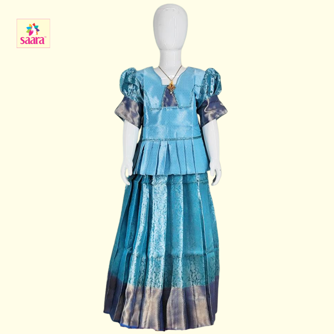 This is a Monochromatic Blue colour pattern work Pattupavadai.