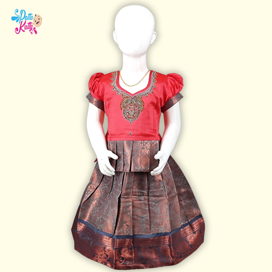 Orange & Green Pattu Pavadai | Girl Babies Traditional Wear | Kids Ethnic Wear