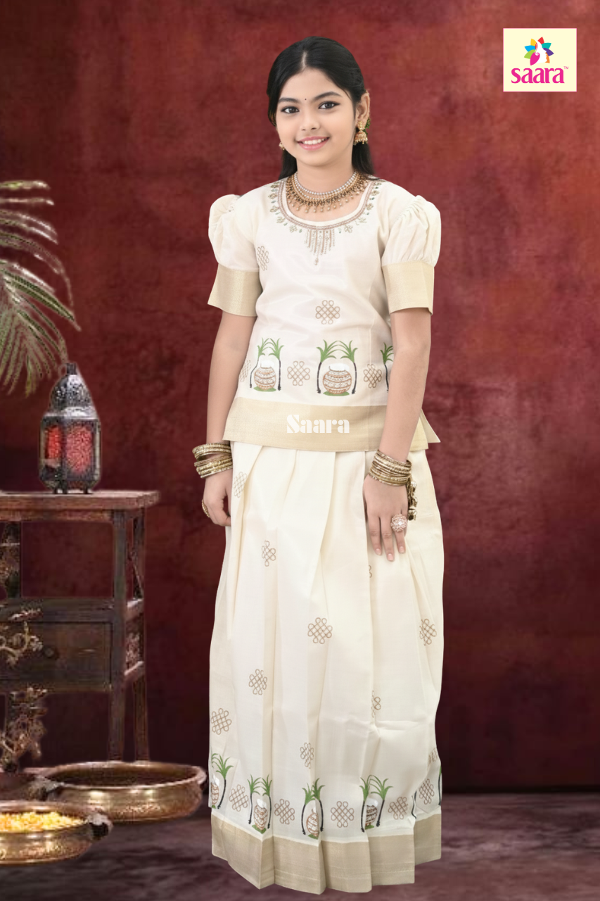 Golden Monochromatic Pongal printed Pattupavadai