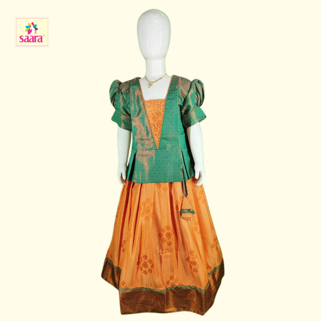 Green & Pink Pattu Pavadai | Girls Traditional Wear |Trending Kids Ethnic Wear